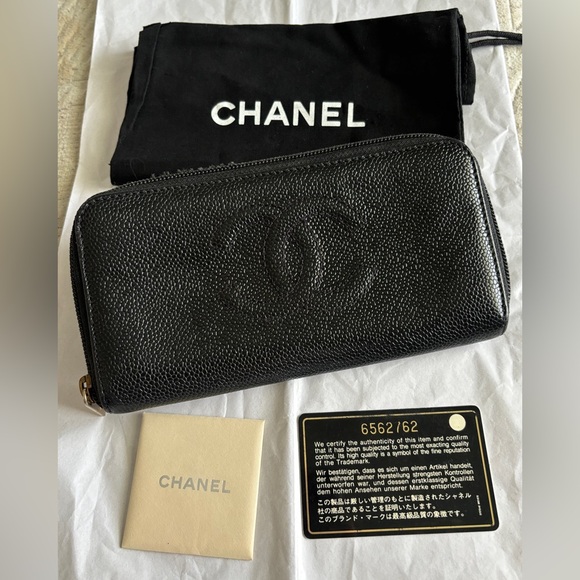 CHANEL Handbags - Chanel Black Caviar Leather Large Zip Around Wallet